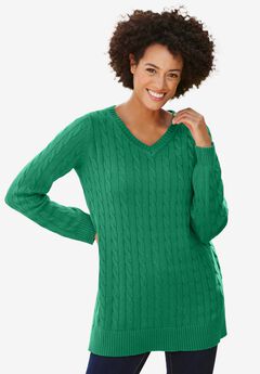 Cable Knit V-Neck Pullover Sweater
