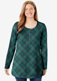 Perfect Printed Long-Sleeve Henley Tee