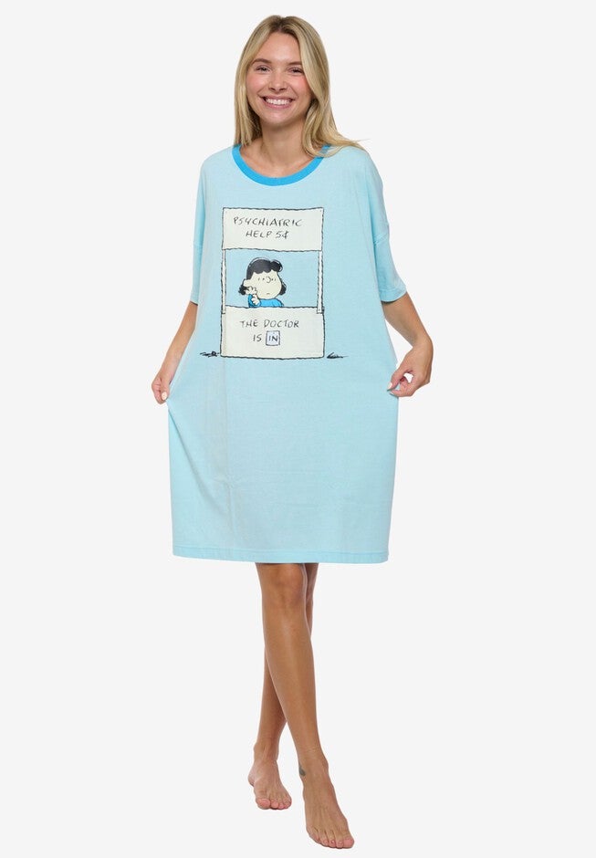 Women's Peanuts Lucy The Doctor Dorm Sleep Shirt One Size Blue, BLUE, hi-res image number 0