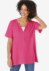 Split-Neck Henley Thermal Tee, RASPBERRY SORBET, hi-res image number null