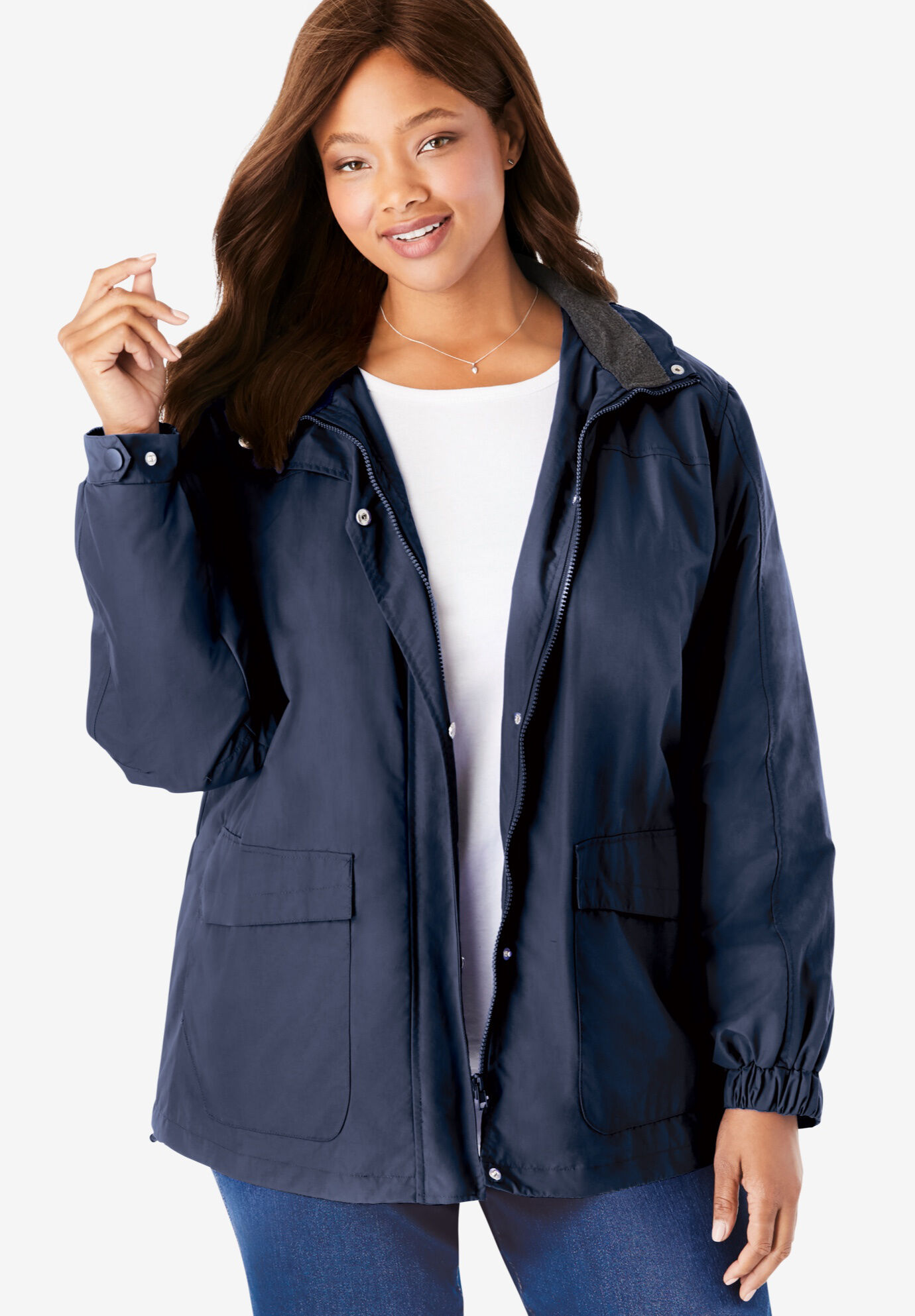 Woman Within Womens Plus Size 3-in-1 Hooded Taslon Jacket 