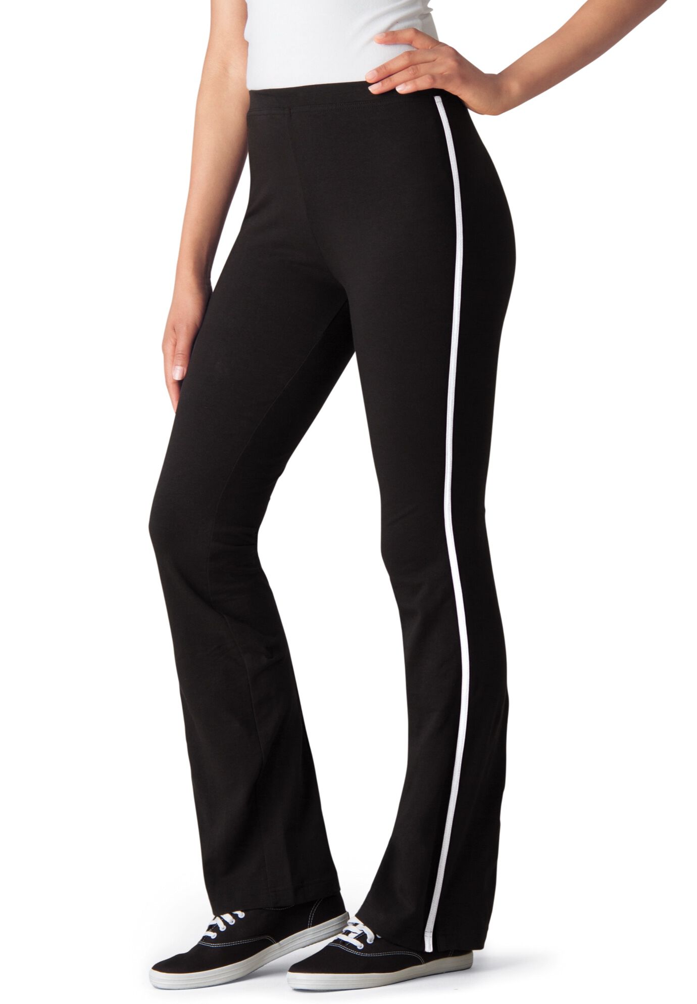 Stretch Cotton Bootcut Pants with Side Stripe Black Black Woman Within