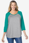 Three-Quarter Sleeve Baseball Tee, WATERFALL HEATHER CHARCOAL, hi-res image number null
