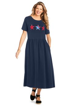 Short-Sleeve Scoopneck Empire Waist Dress