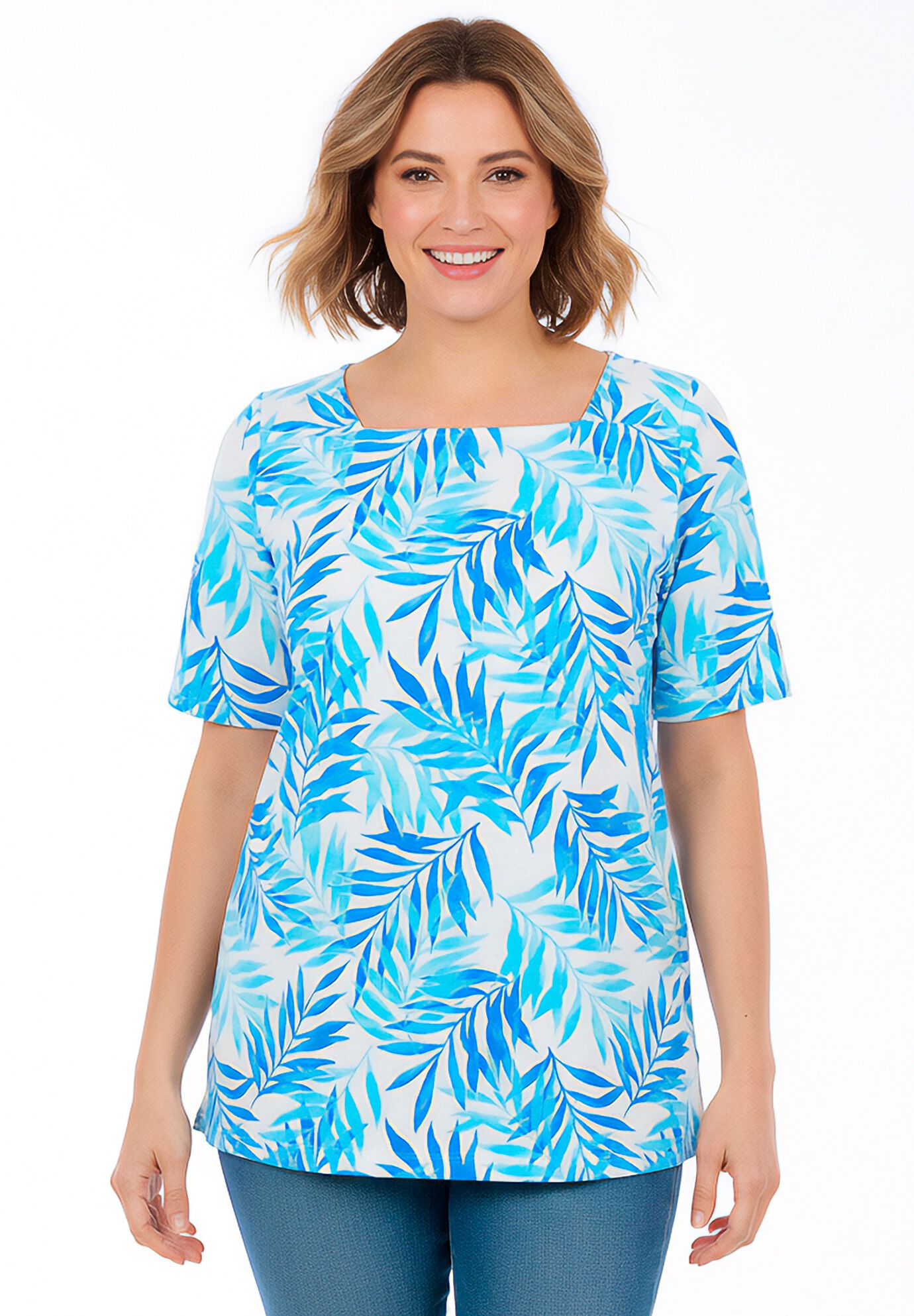 Printed Perfect Square-Neck Tee, BLUE BREEZY PALMS, hi-res image number 0