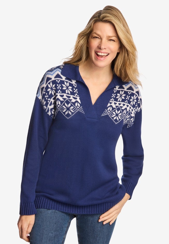 Pullover Fair Isle V-Neck Sweater, , alternate image number 1
