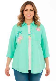 2-Piece Embroidered Poplin Tunic and Tee Set