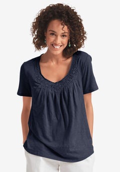 Crochet-Trim Knit Top