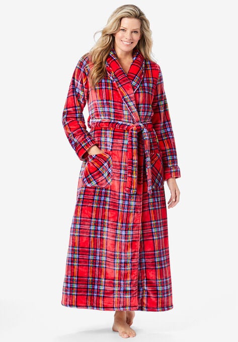 Microfleece Wrap Robe , CLASSIC RED PLAID, hi-res image number null