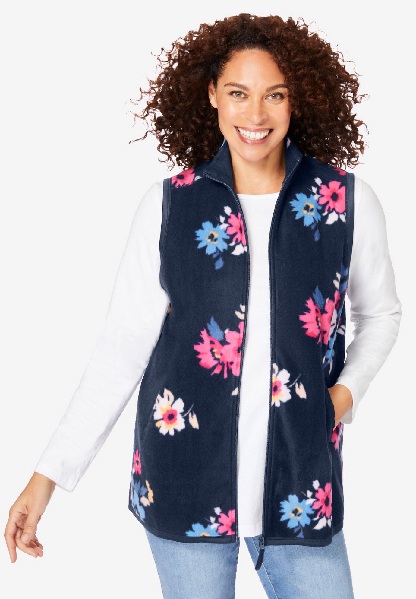 Woman within outlet fleece vest