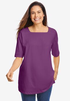 Perfect Elbow-Sleeve Square-Neck Tee