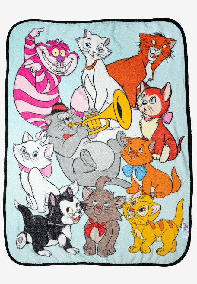 Disney Cats Throw Blanket 46 inches x 60 inches Plush Figaro Cheshire Cat Dinah Toulouse, , on-hover image number 1