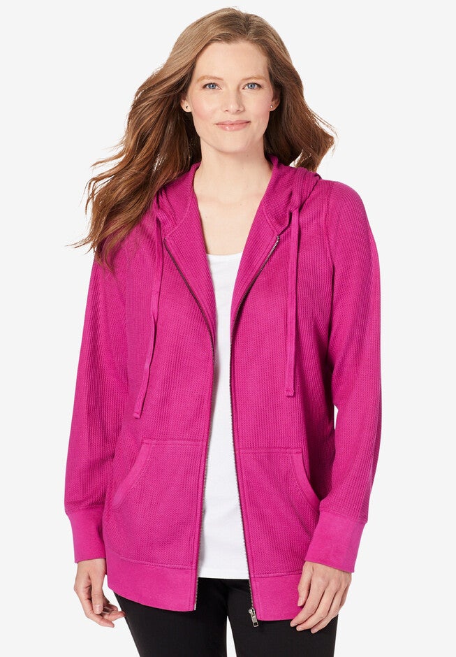 Waffle-Knit Fleece Thermal Jacket, RASPBERRY, hi-res image number null