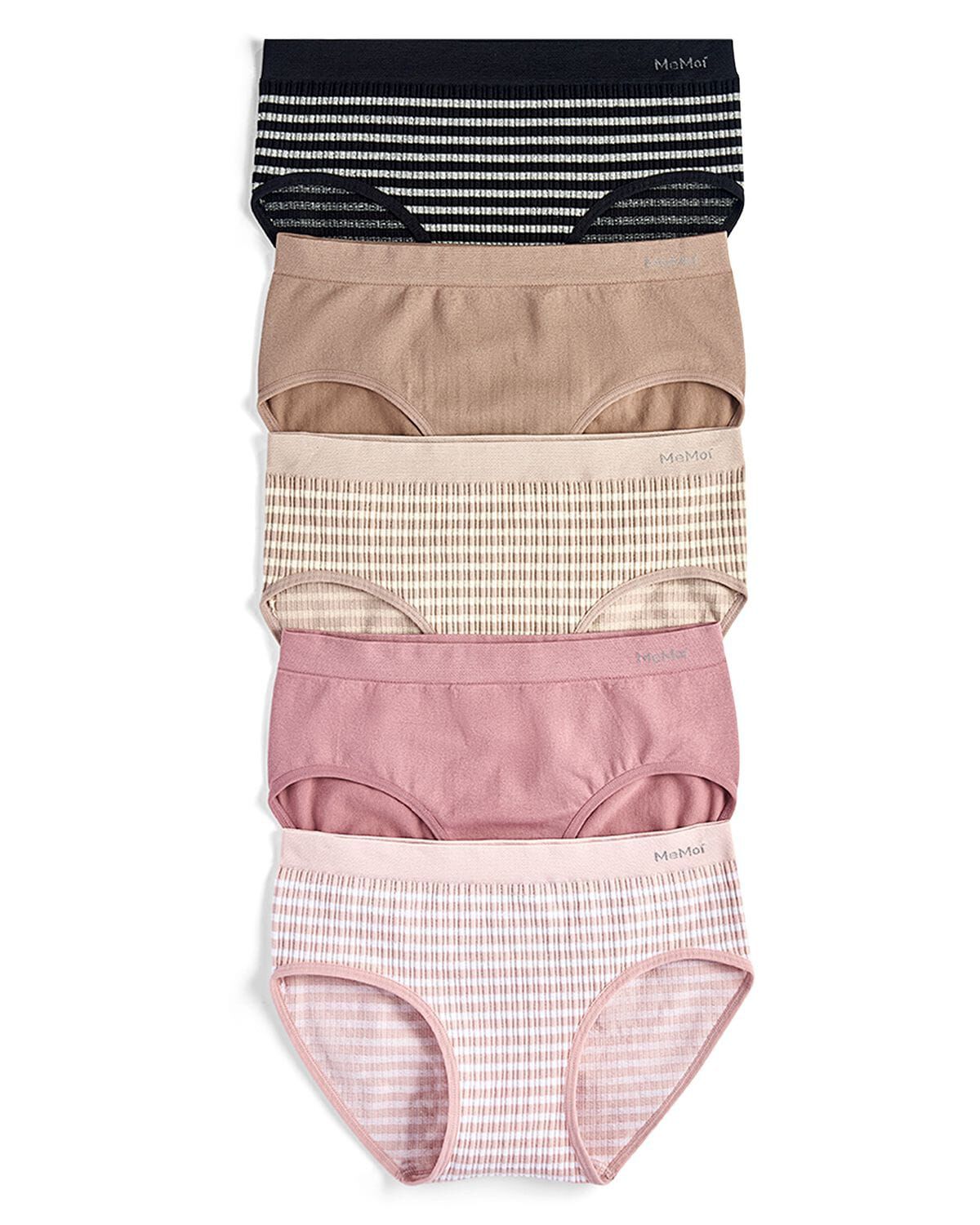 5 Pair Women's Seamless Striped Crinkle-Texture Ribbed Tag-Free Briefs, NUDE MULTI, alternate image number 2