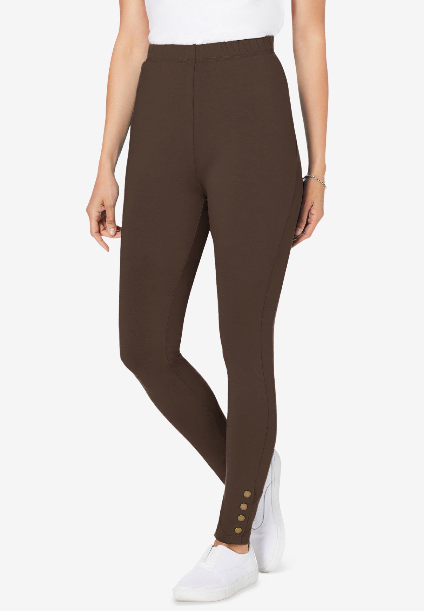 Stretch Cotton Snap-Trim Legging, CHOCOLATE, hi-res image number 0