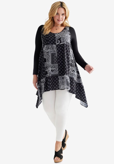 2-Fer Sharkbite Tunic, BLACK PAISLEY PATCHWORK, hi-res image number null
