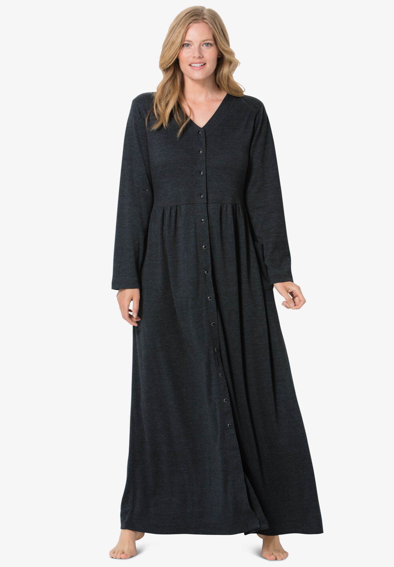 Heather Grey Gray Womens Plus Size Hooded Fleece Robe Dreams & Co 3X 