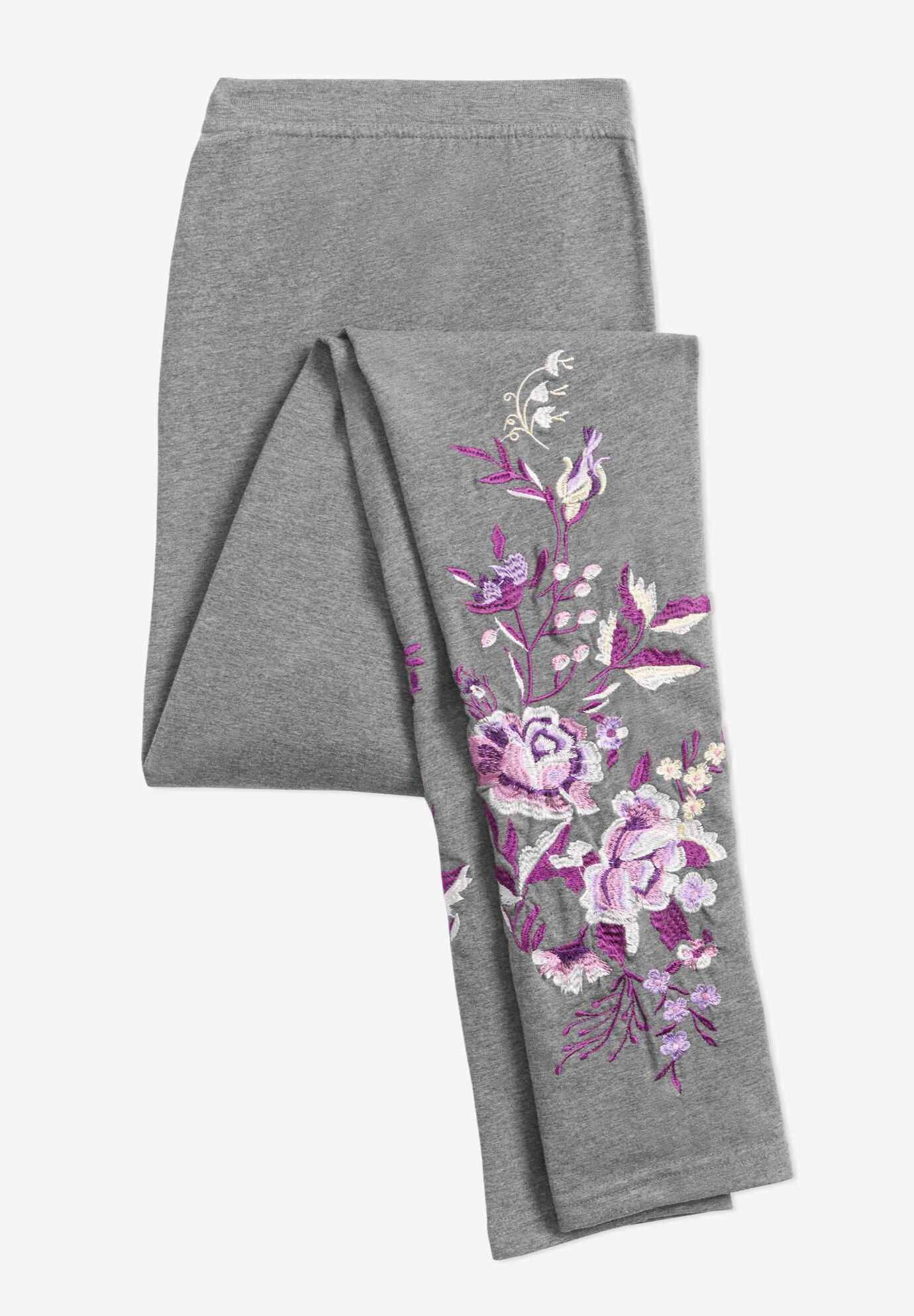 Stretch-Cotton Knit Pull-On Embroidered Leggings, , alternate image number 8