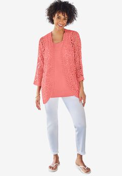 Crochet Curved-Hem Cardigan Sweater