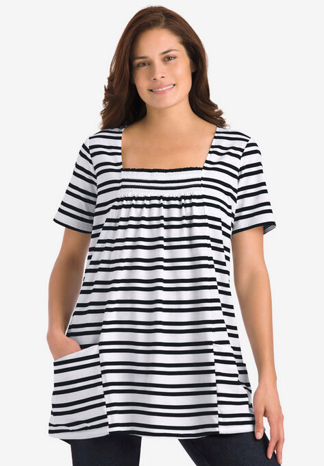 Smock Trapeze Tunic, BLACK DOUBLE STRIPE, hi-res image number null