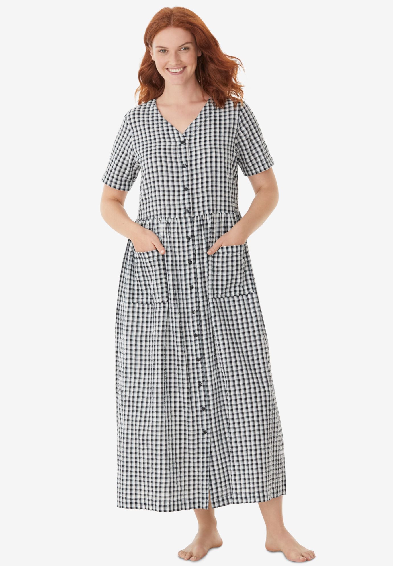 Santa Fe Womens Dress in Black White Seersucker Dot