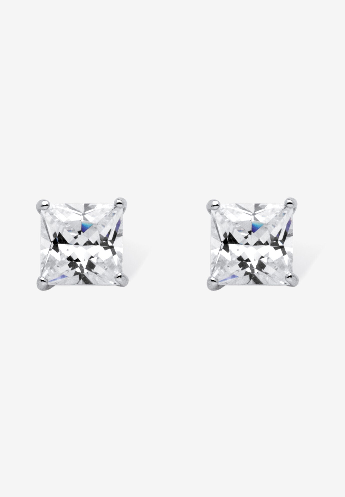 Sterling Silver Stud Princess Cut Simulated Birthstone Stud Earrings, APRIL, hi-res image number 0