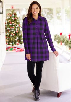 Plaid Knit Tunic With Collar