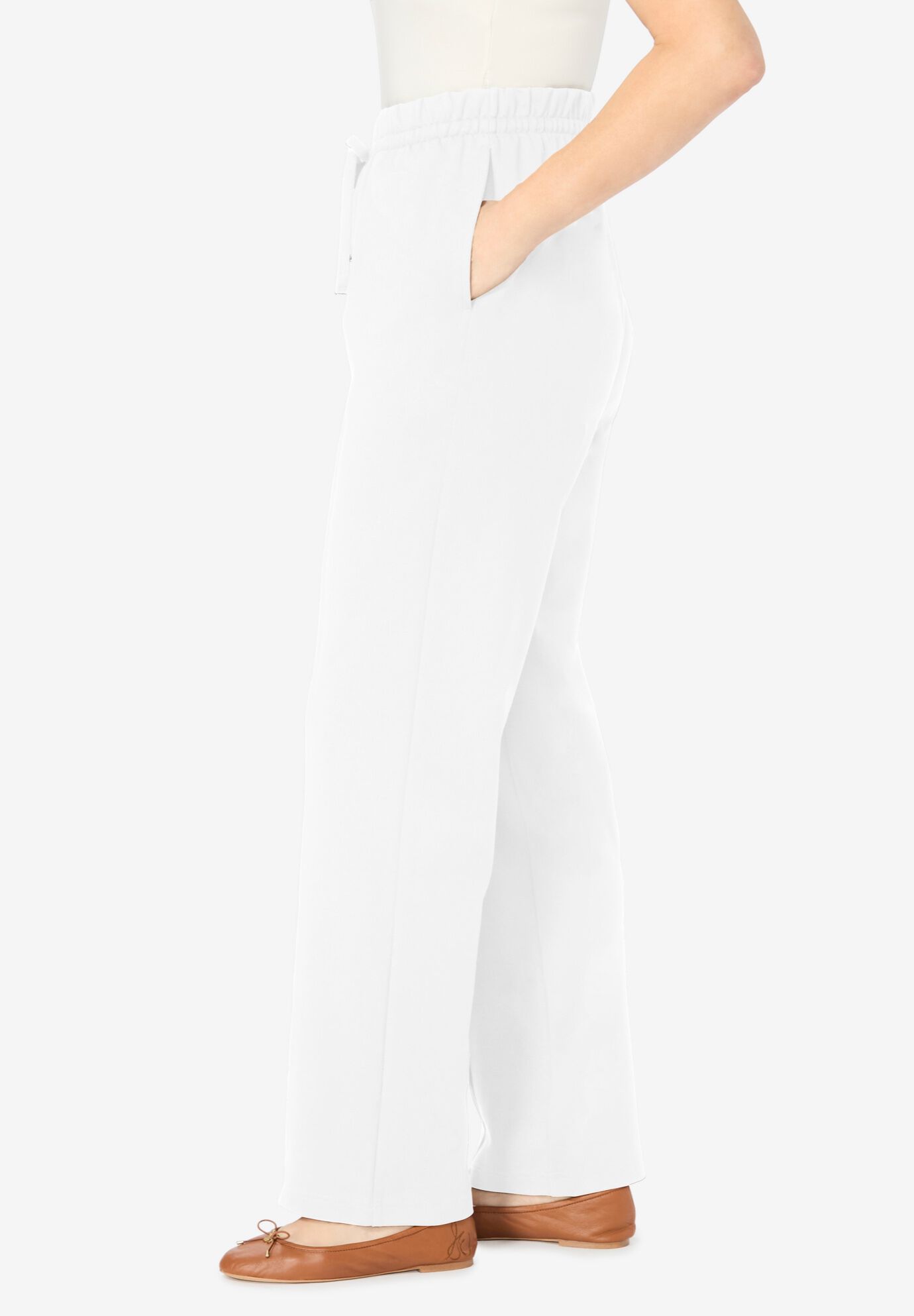 Easy Going Knit Pull-On Drawstring Pants, WHITE, alternate image number 2