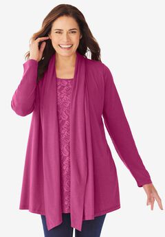2-Fer Cardigan & Attached Lace Tunic