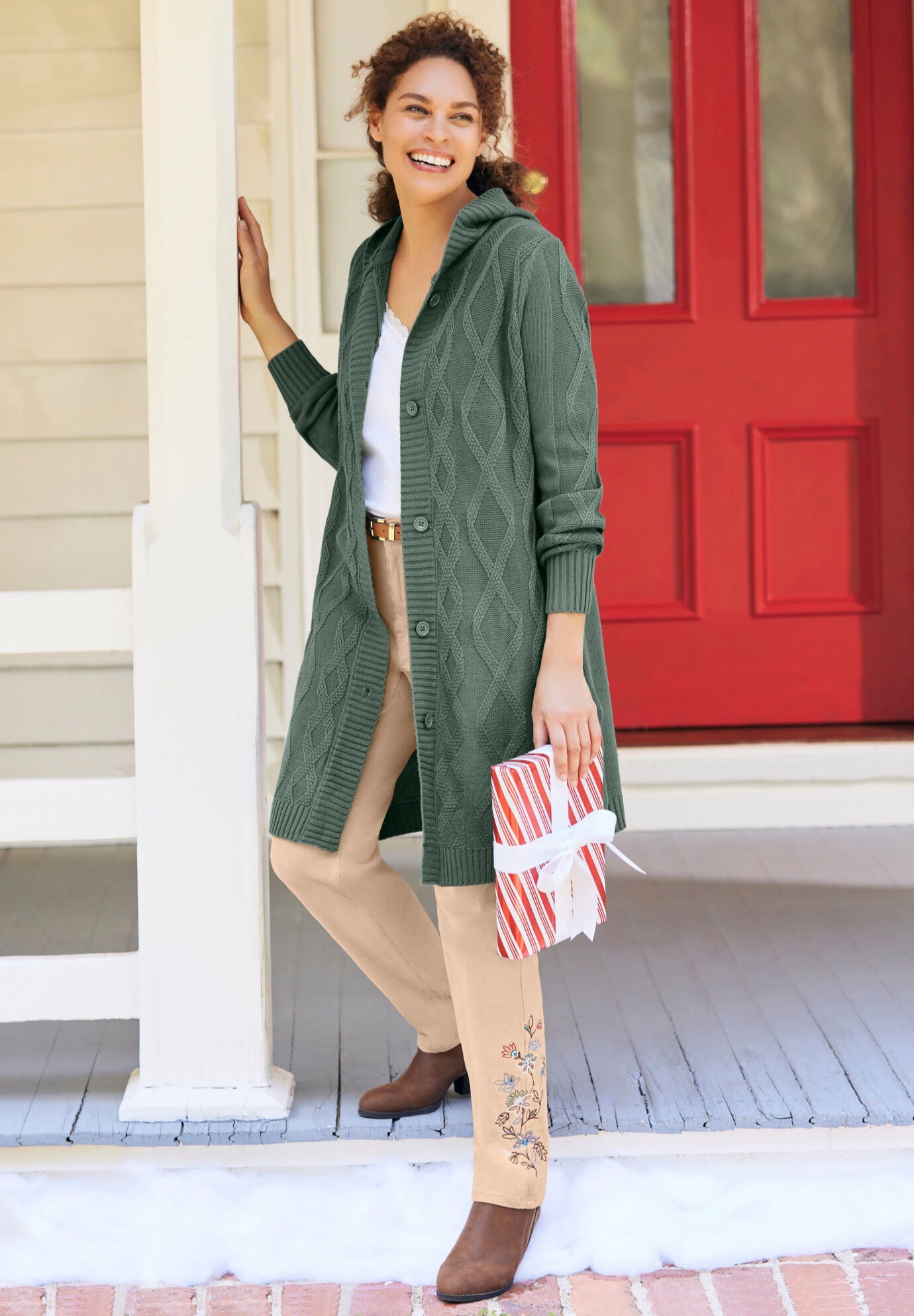 Cable Cardigan Hoodie Sweater, , alternate image number 2