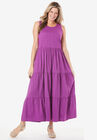 Tiered Eyelet Sleeveless Dress, PURPLE MAGENTA, hi-res image number null