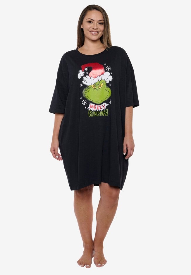 Womens Dr Seuss The Grinch Sleep Shirt Merry Grinchmas Nightgown Black One Size, BLACK, hi-res image number 0