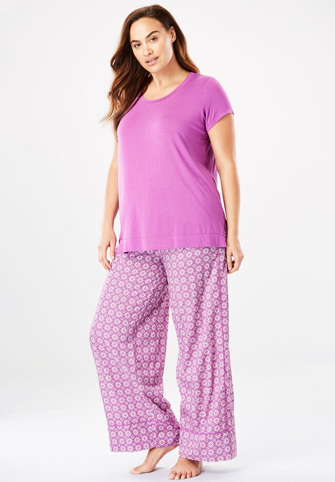 Wide Leg Pant PJ Set by Dreams & Co.®, FRESH BERRY GEO, hi-res image number 0