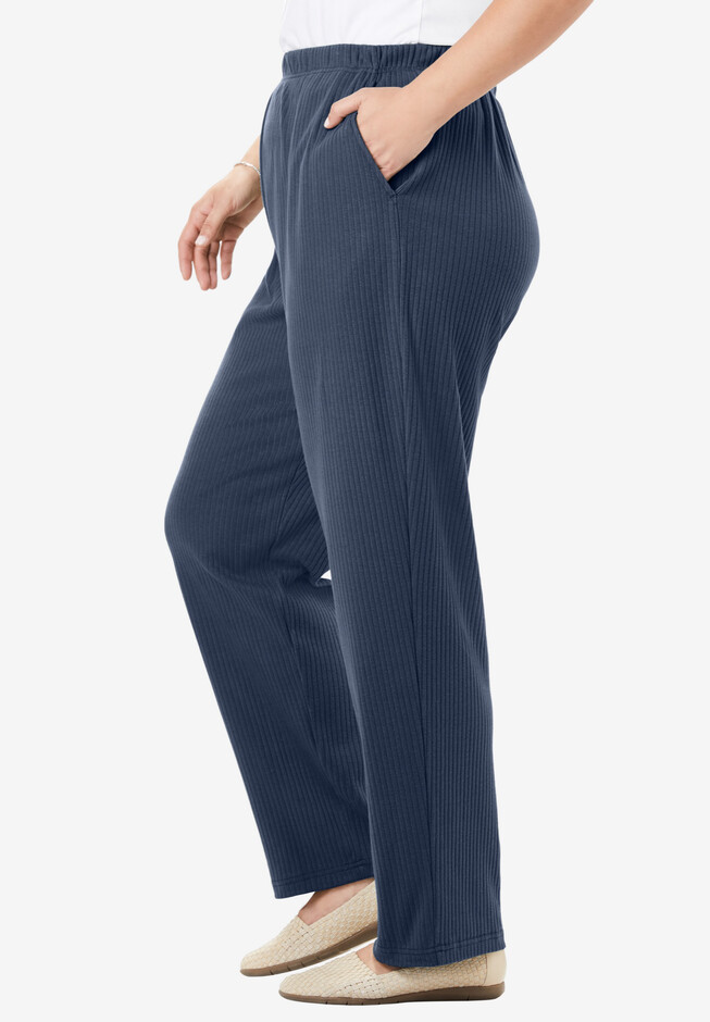 Roaman's Women's Plus Size Tall Straight-Leg Soft Knit Pant Pull On Elastic  Waist 