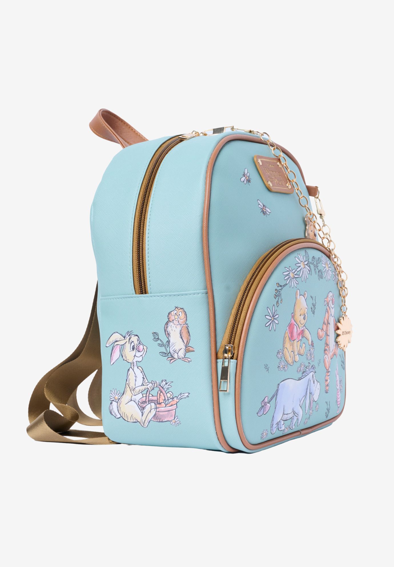 Winnie the Pooh Mini Backpack Sketch Floral Disney Bag with Detachable Charm, BLUE, alternate image number 4