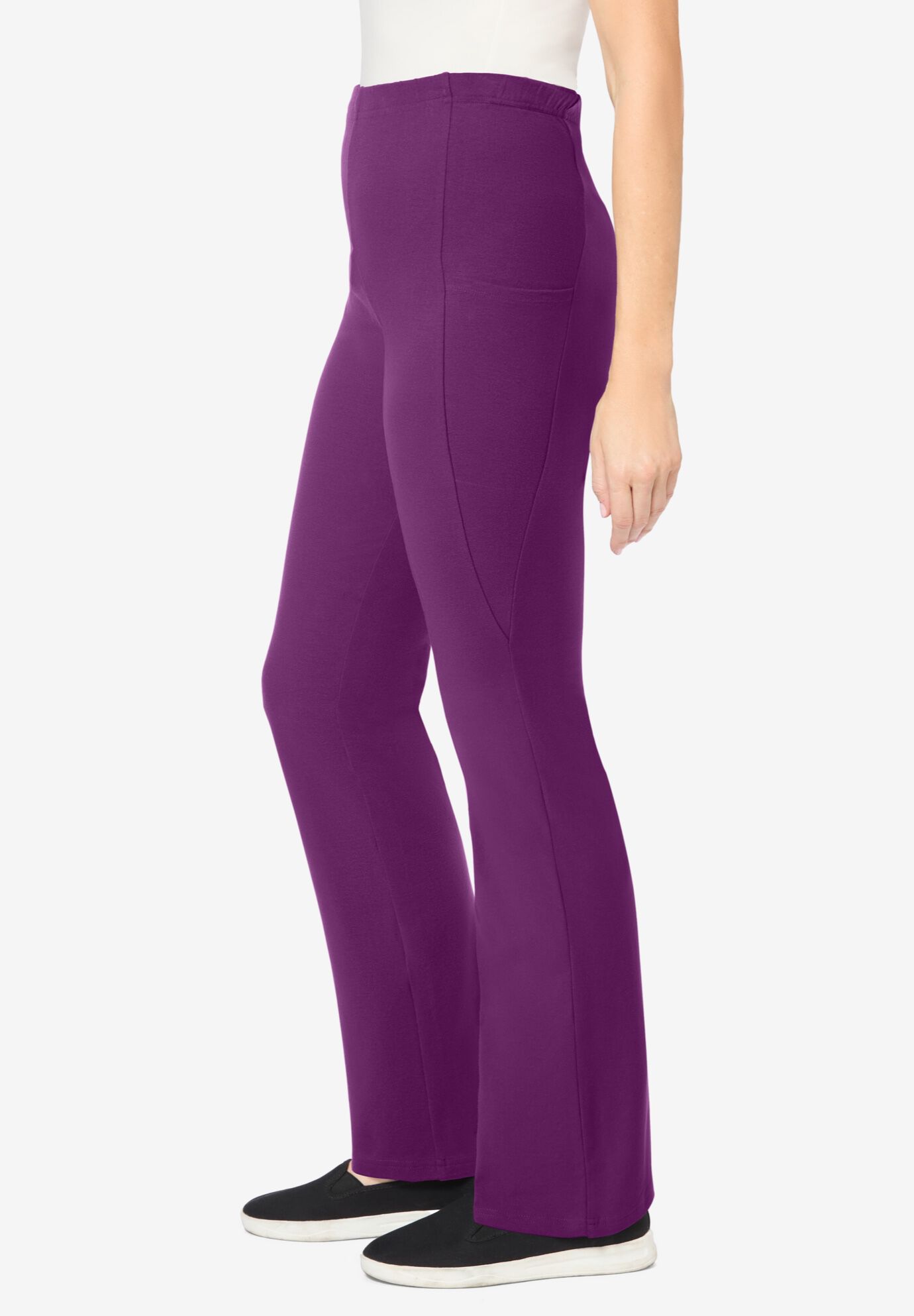 Stretch-Cotton Knit Pull-On Bootcut Pocket Leggings, PLUM PURPLE, alternate image number 2