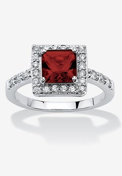 Simulated Birthstone and Crystal Halo Ring in Sterling Silver