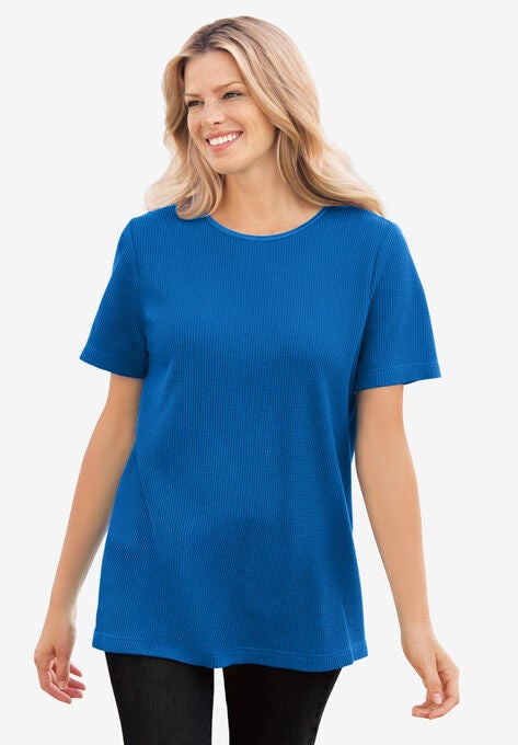 Thermal Short-Sleeve Satin-Trim Tee, BRIGHT COBALT, hi-res image number null