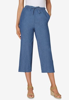 Drawstring Denim Capri