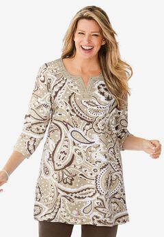 7-Day Three-Quarter Sleeve Grommet Notch Tunic