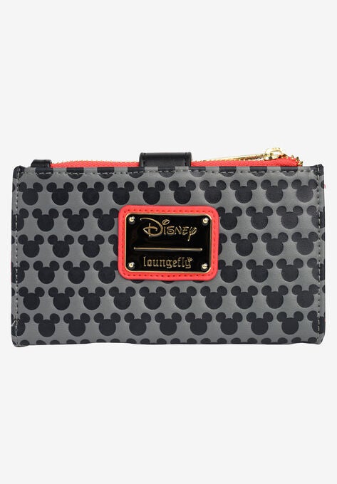 Loungefly X Disney Women'S Mickey Mouse Snap Flap Wallet Black Red Icons Wallet, , on-hover image number null