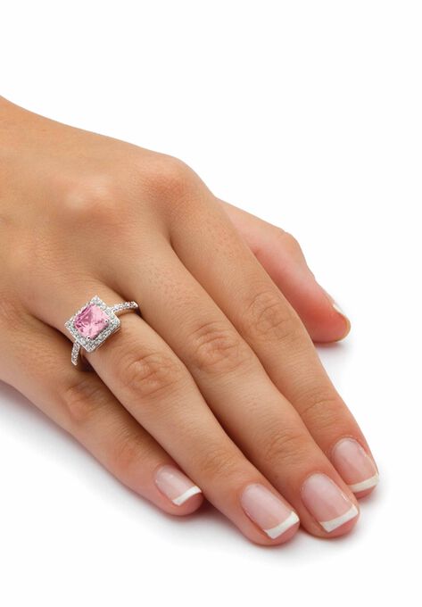 Simulated Birthstone and Crystal Halo Ring in Sterling Silver, , alternate image number null
