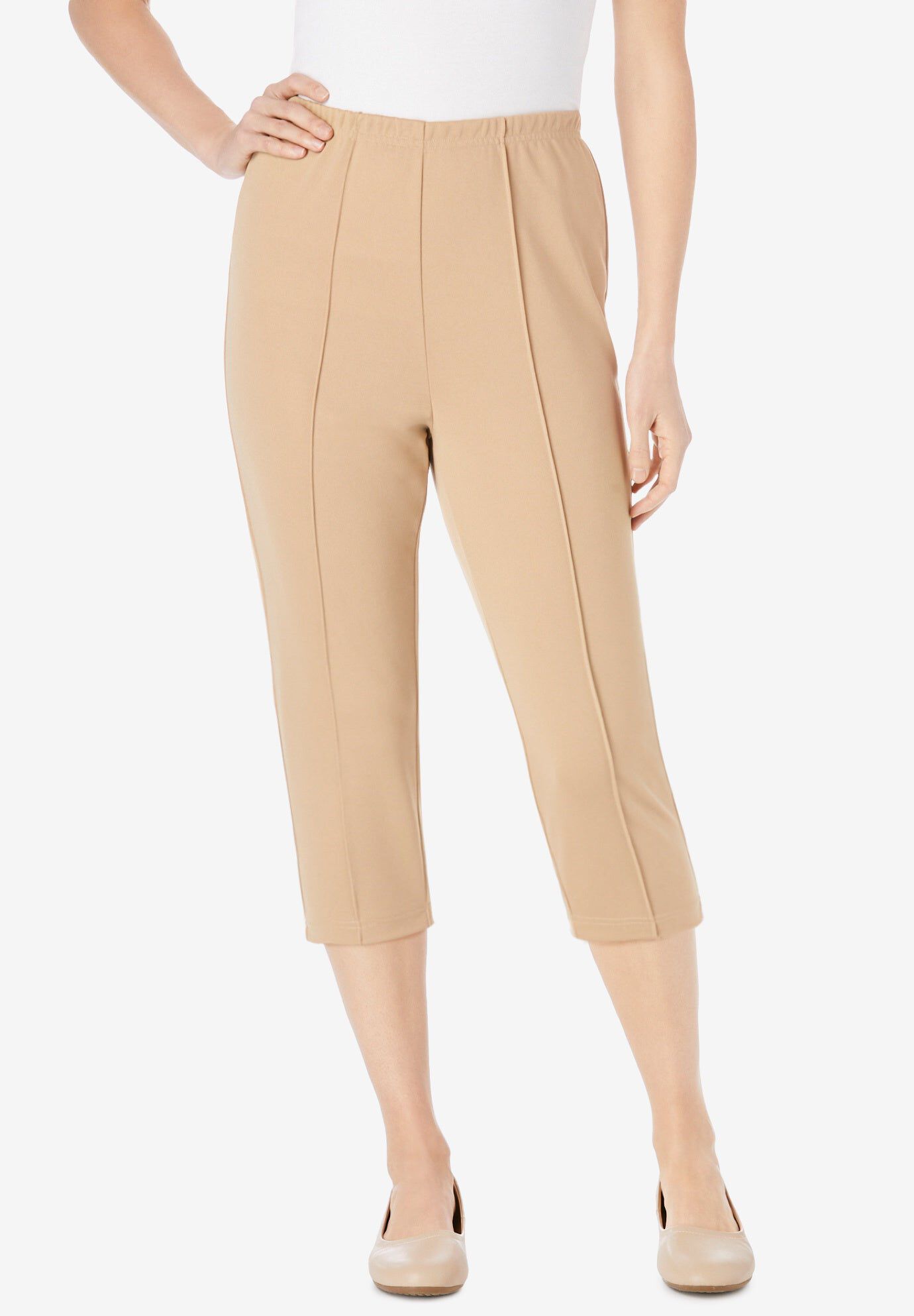 The Hassle-Free Soft Knit Capri, NEW KHAKI, hi-res image number 0