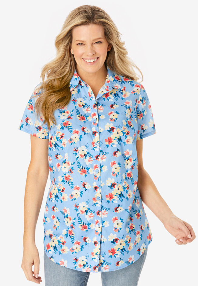 Perfect Short Sleeve Button Down Shirt | Woman Within