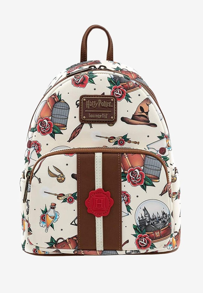 Loungefly x Harry Potter Tattoo Mini Backpack All-Over Print, WHITE, hi-res image number null
