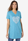 Marled V-Neck Tunic, PARADISE BLUE HEART PLACEMENT, hi-res image number 0