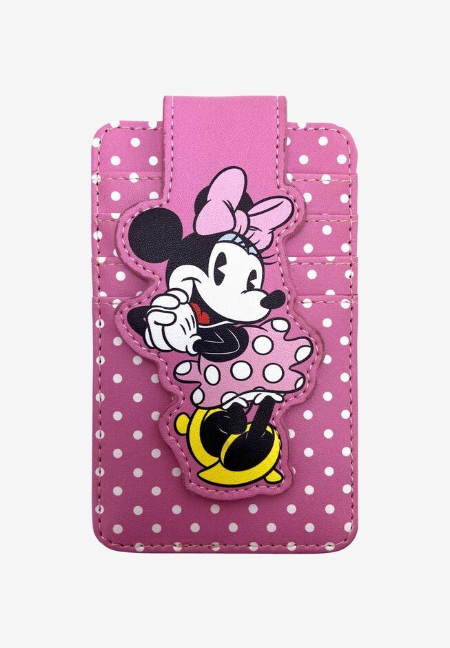 Disney Minnie Mouse Card Holder Wallet Polka Dot Button Snap Closure, PINK, hi-res image number 0