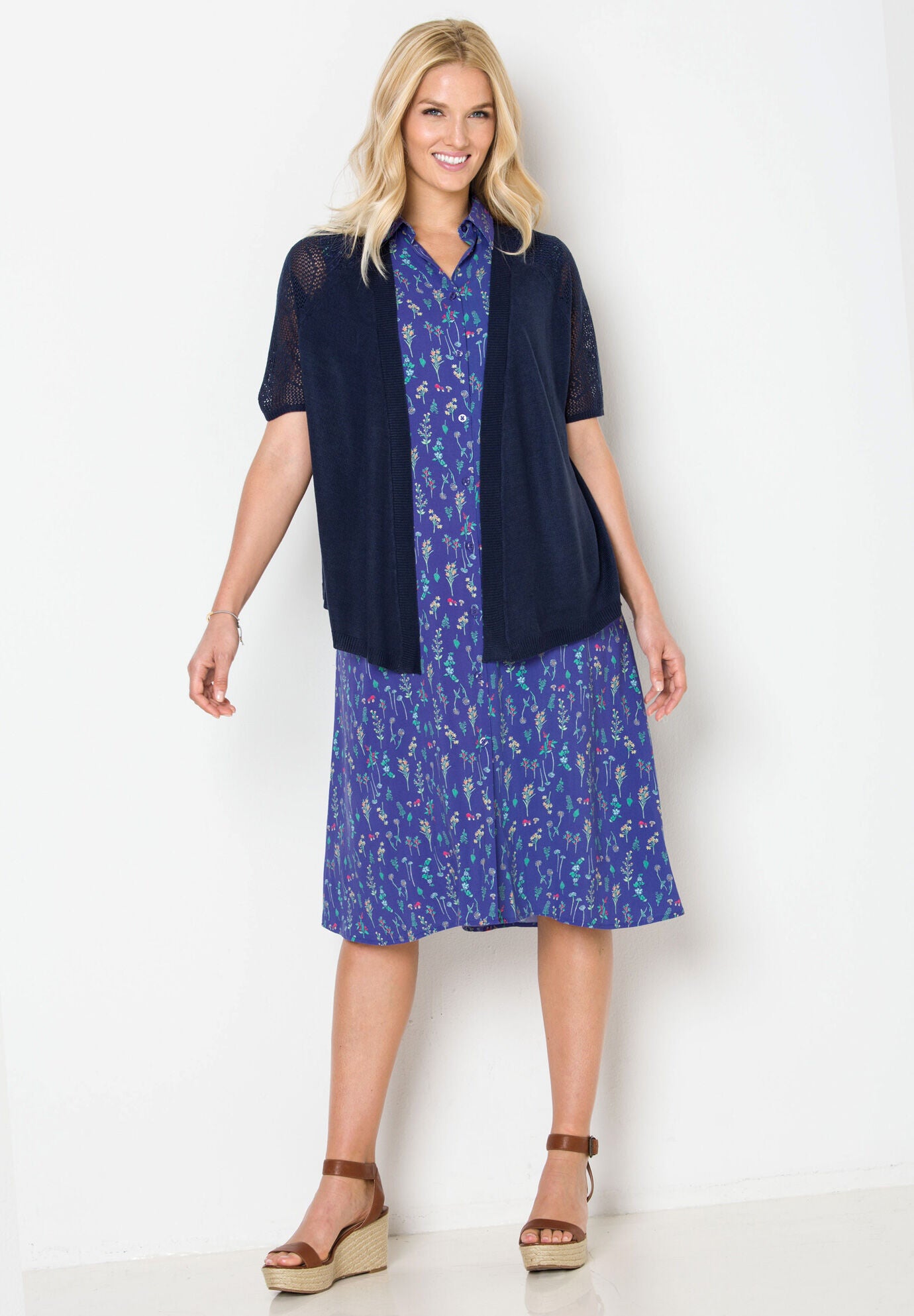 short sleeve pointelle cardigan