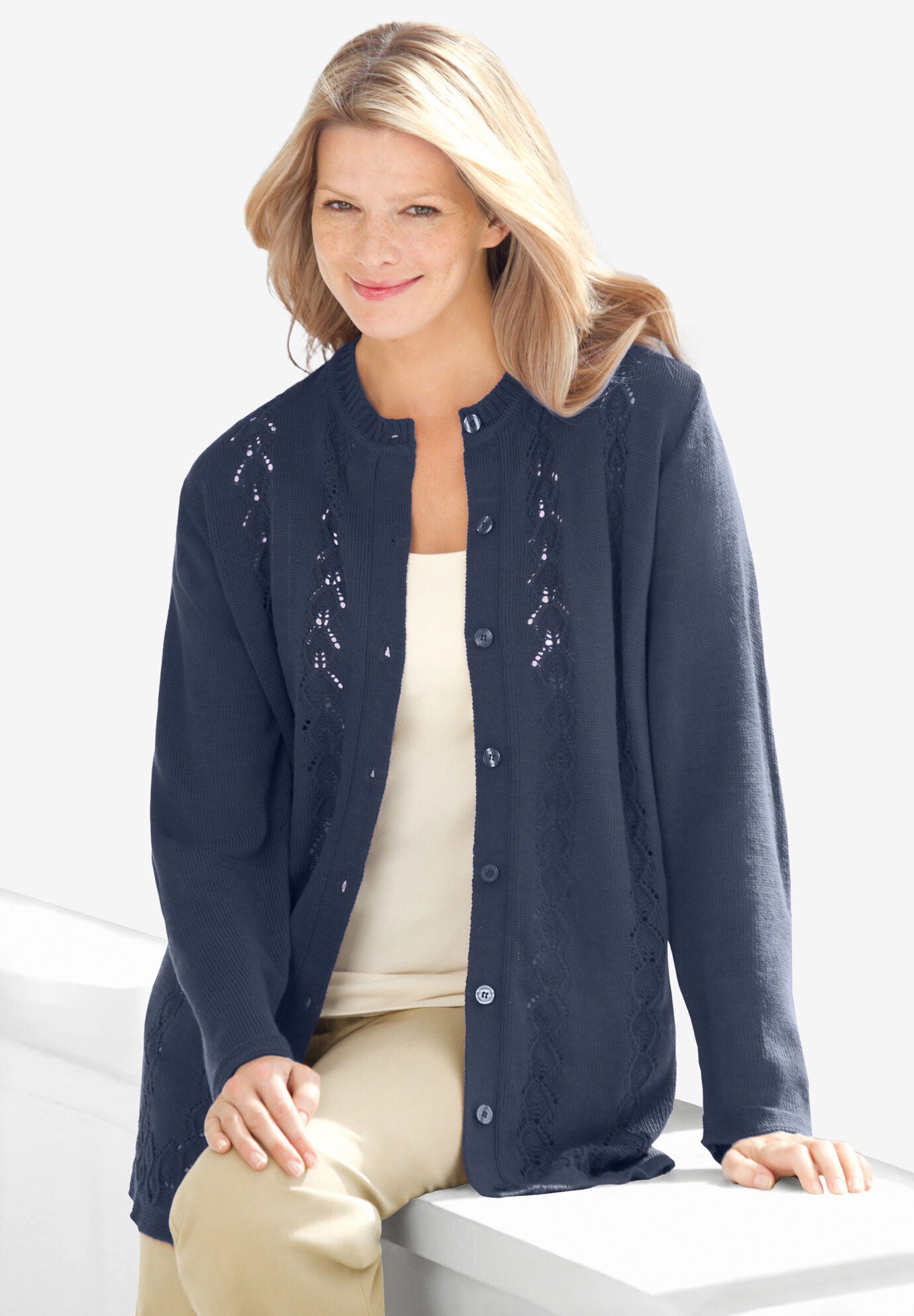 Short Sleeve V Neck Cardigan Woman Within