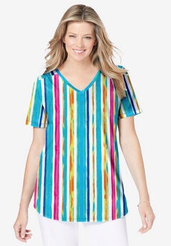 Short-Sleeve V-Neck Shirred Tee